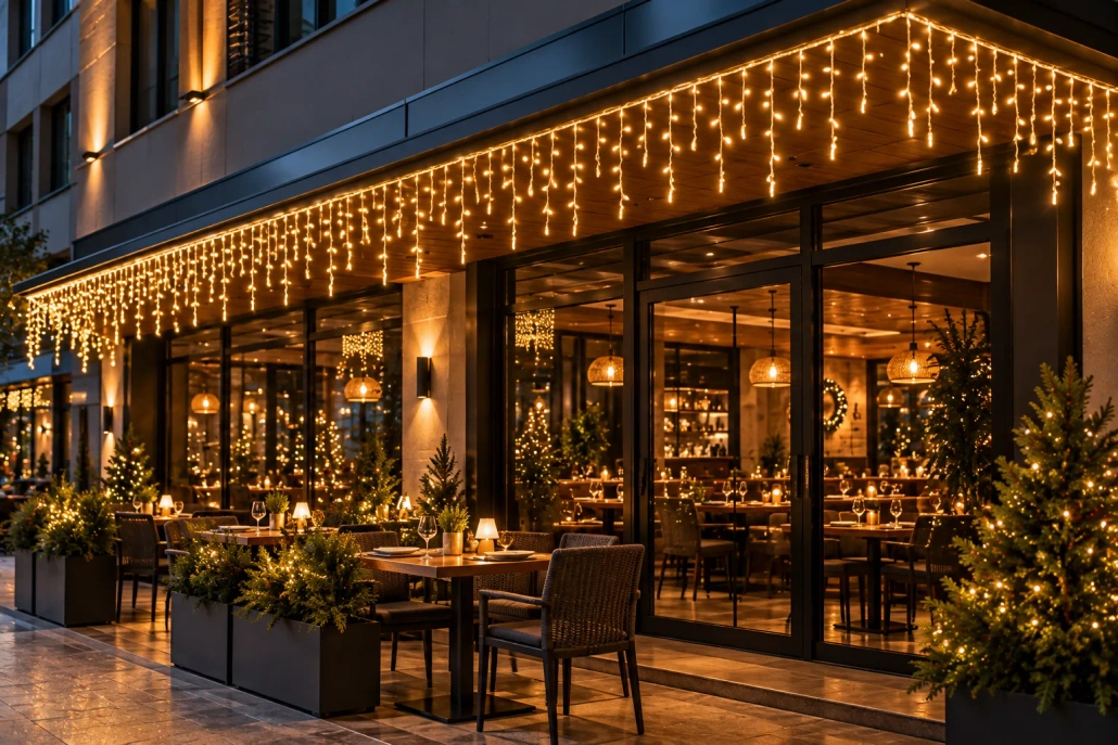 Restoran yılbaşı süsleme ve dış cephe LED ışıklandırma